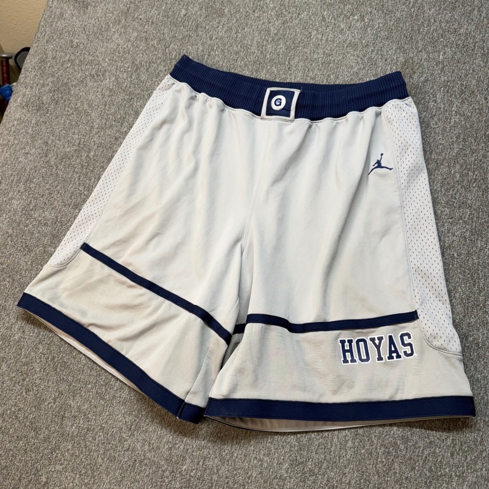 Jordan Georgetown Hoyas Basketball Shorts Mens Large Grey Navy Blue Authentic